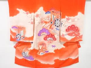 御所車に笠松模様一つ紋子供着物